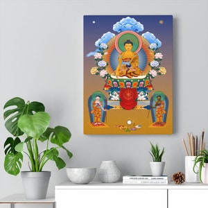 Buddha Shakyamuni thangka canvas on wood frame, ready to hang