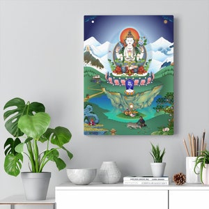 Avalokiteshvara thangka canvas on wood frame, ready to hang. Chenrezig tangka, Chenrezik thanka