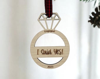 Personalized Engagement Christmas Ornament - Newly Engaged Christmas Gift 2023 - I Said Yes First Christmas Keepsake