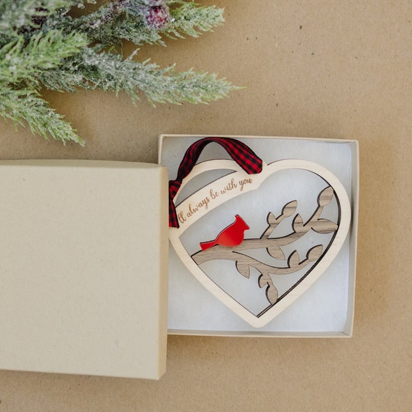 Cardinal Heart Christmas Ornament, Memorial Tree Ornament, Personalized Sympathy Gift, Always With You, Thinking of You, Remembrance Gift