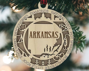 Arkansas State Ornament, Arkansas Christmas Tree Decoration, Travel Ornament, Little Rock Arkansas Map Ornament, Custom Travel Keepsake