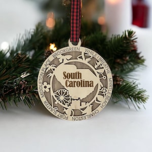 South Carolina State Ornament, Charleston SC Christmas Ornament Bulk, Columbia SC Travel Ornament, Custom Gifts for Travelers, SC Gifts