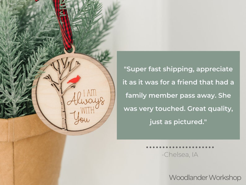 Cardinal Memorial Christmas Ornament, Personalized Sympathy Gift, Holiday Tree Ornament, Always With You, Thinking of You, Remembrance Gift image 4