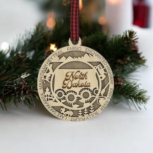 North Dakota Christmas Ornament, ND Travel State Ornament, Custom Personalize Holiday Tree Ornament, New Home Gifts, Travel Keepsake
