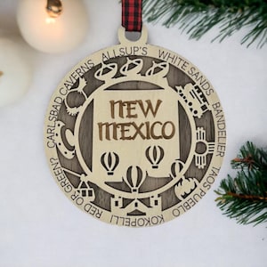 Adorno para árbol de Navidad de Nuevo México, decoración para árbol de Navidad de Albuquerque, adorno del estado de Nuevo México, regalos personalizados para viajeros, regalos de Nuevo México