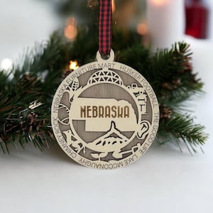 Nebraska Christmas Tree Ornament, Omaha Skyline Holiday Souvenir, Nebraska State Travel Ornament, Custom Personalized Nebraska Gifts