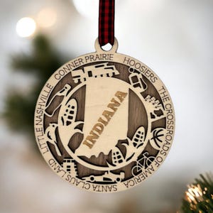 Indiana Christmas Ornament, Indianapolis Indiana State Ornament, Gifts for Traveler, Custom Indiana Gifts, Travel Keepsake Ornament