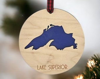 Lake Superior Map Christmas Ornament, Custom The Great Lakes Map Gift, Lake House Ornament, Holiday Lake House Decor