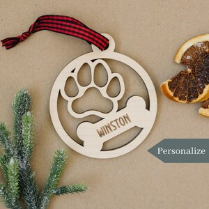 Personalized Dog Paw Ornament, Custom Dog Bone Ornament, Memorial Dog Paw, Dog First Christmas Ornament, Loss of Dog, Pet Remembrance