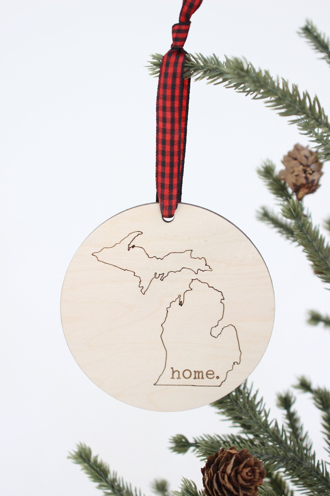 Michigan Home Round Christmas Ornament Wood Engraved State Etsy
