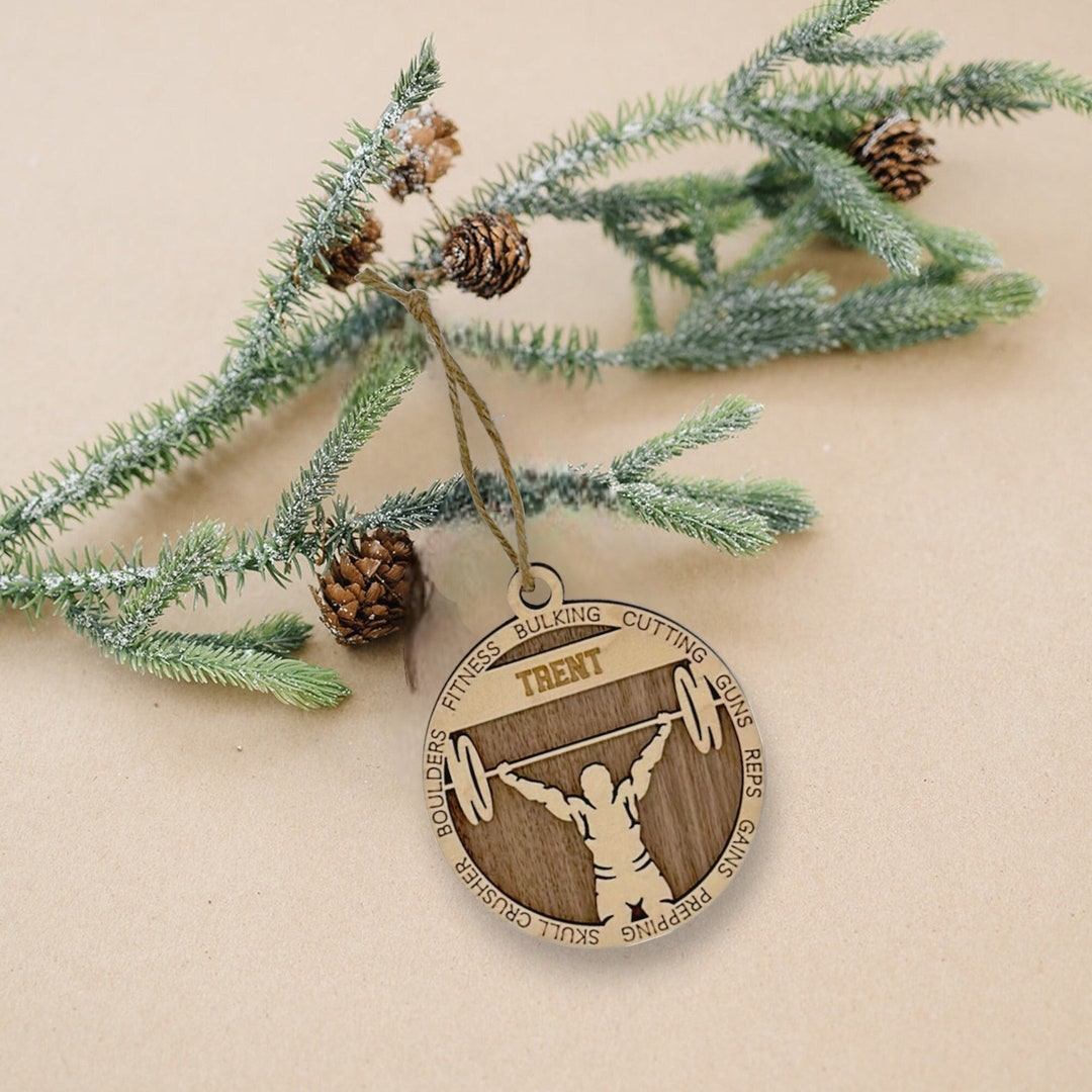 Personalized Male Weightlifting Christmas Ornament, Personal Trainer