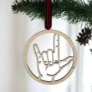 ASL Kocham Cię Ozdoba, Kocham Cię Język Migowy Prezent Świąteczny, ASL Ozdoba Bożonarodzeniowa, ASL Kocham Cię Gif