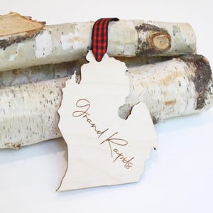 Grand Rapids Michigan Christmas Ornament, Wood Engraved City State Holiday Ornament, Michigan Gifts, Family Keepsake, Made in Michigan