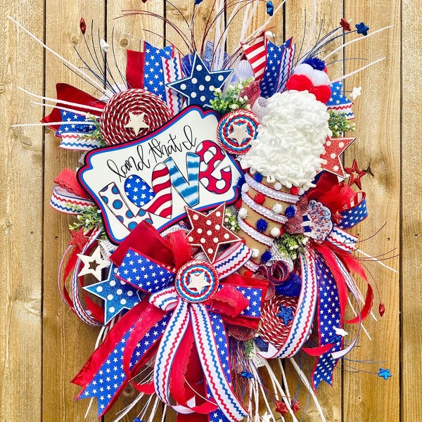 Patriotic wreath for front door, Spring decor, July 4th wreath, Memorial Day wreath, Summer wreath, USA wreath, ice cream wreath