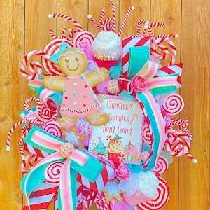 Gingerbread Christmas Wreath: Pink Holiday Candy Front Door Decor