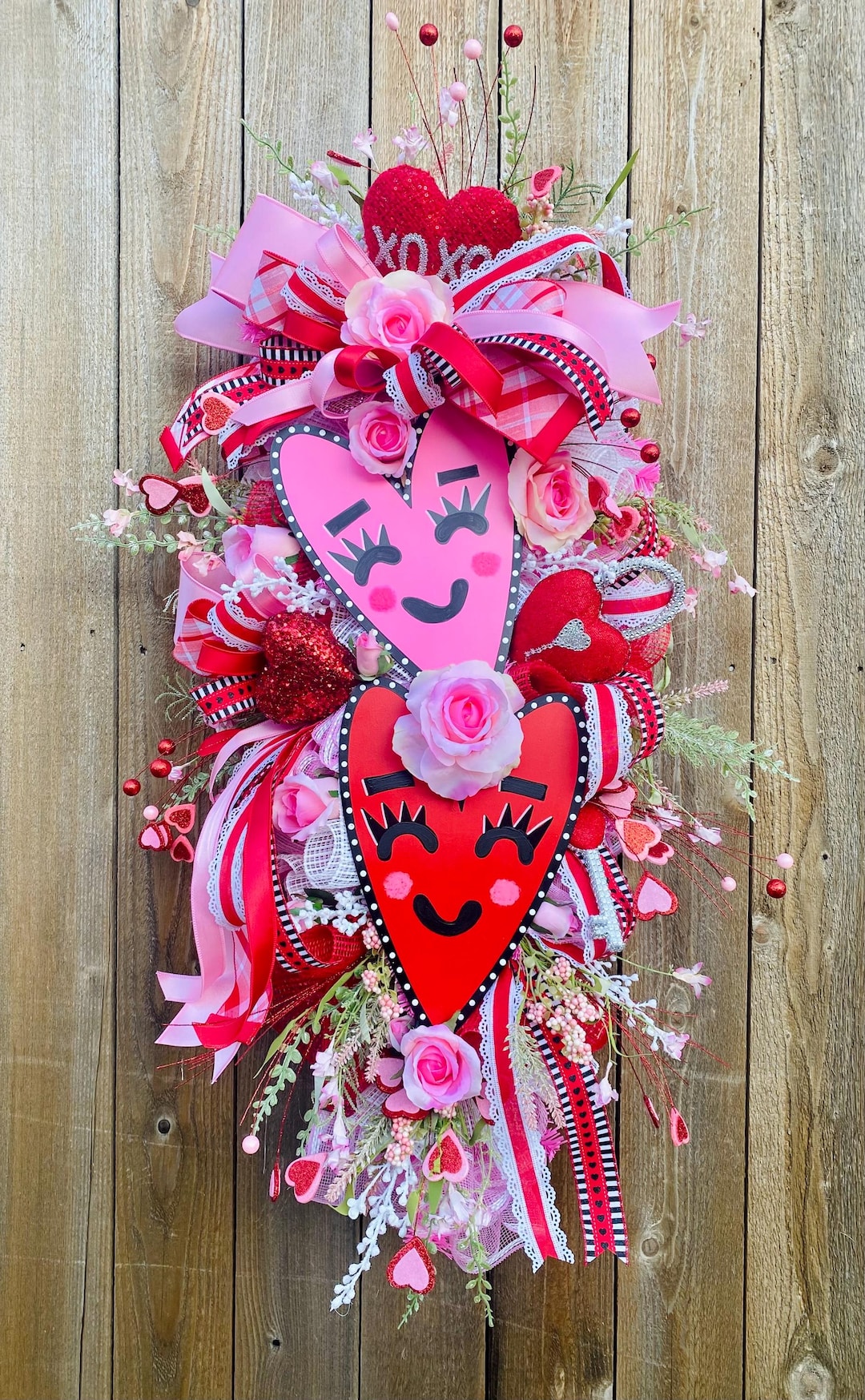 Hand-painted Heart Valentine Swag: Pink & Red Roses Door Decor - Etsy
