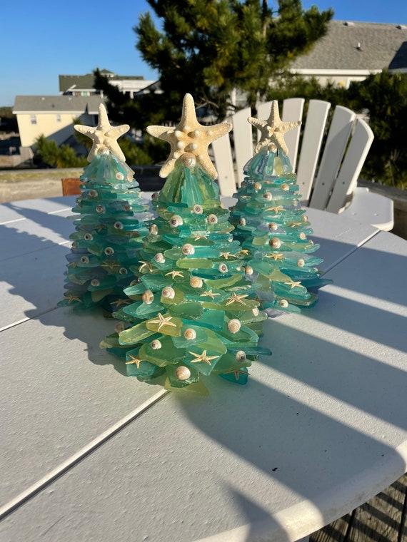 Mosser Glass 5.5 Teal Carnival Iridescent Christmas Tree 