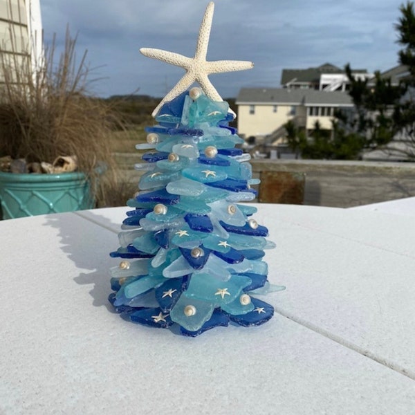 Blue Trio Sea Glass Tree