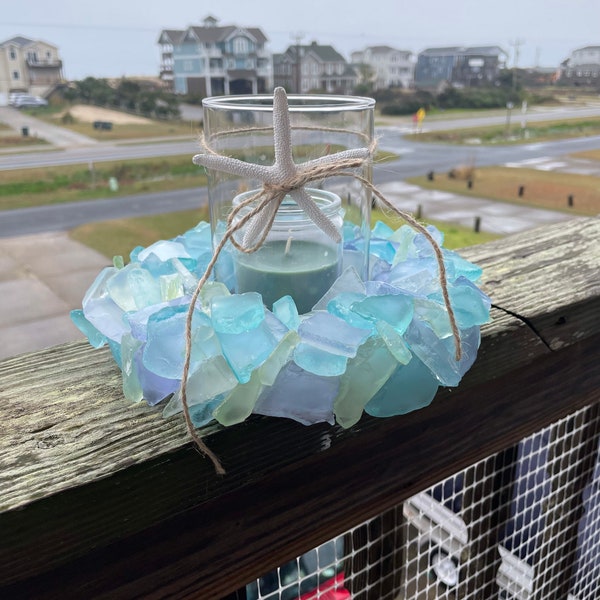 Sea Glass Candle Holder with Hurricane