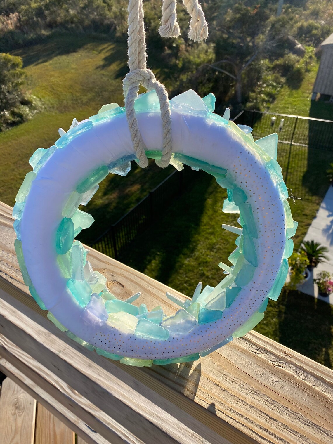 16d Sea glass wreath with starfish and rope hanger. | Etsy