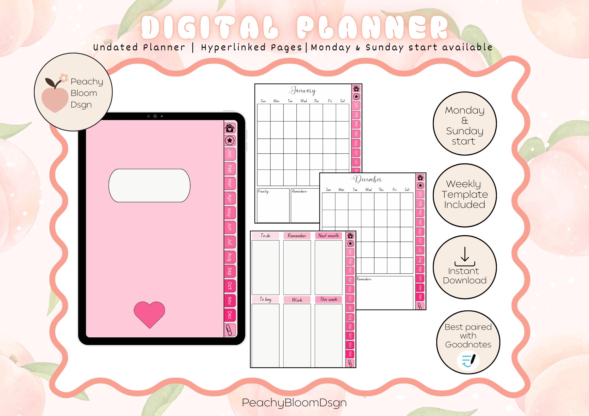 Digital Planner | Hyperlinked | Sunday Start - Etsy