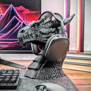 Dragon Headphone Stand, Dragon Bust, Dragon Headset Holder, Dragon Head Statue, Perfect Gamer Gift, Fantasy Gift