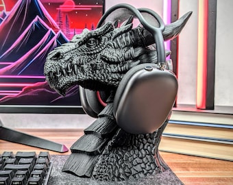 Soporte para auriculares con forma de dragón, busto de dragón, soporte para auriculares con forma de dragón, estatua de cabeza de dragón, regalo perfecto para gamers, regalo de fantasía.