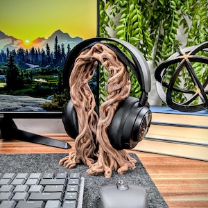 Support pour casque en racine de bois - Support pour casque en plastique avec racines d&#39;arbre - Organiseur de bureau naturel