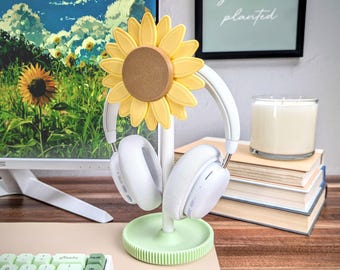 Sunflower Headphone Stand, Wall Mountable Headset Holder, Flower Headphone Hangers, Cute Desk Accessories
