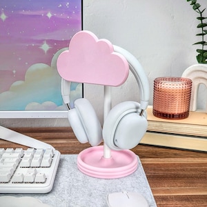 Cloud Headphone Stand, Minimal Wall Mountable Headset Holder, Cute Kawaii Gaming Setup, Gamer Girl Pink Aesthetic