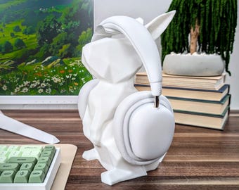 Bunny Headphone Stand - Rabbit Headset Holder - Kawaii Desk Decor - Alice in Wonderland White Rabbit - Cute Gaming Accessories