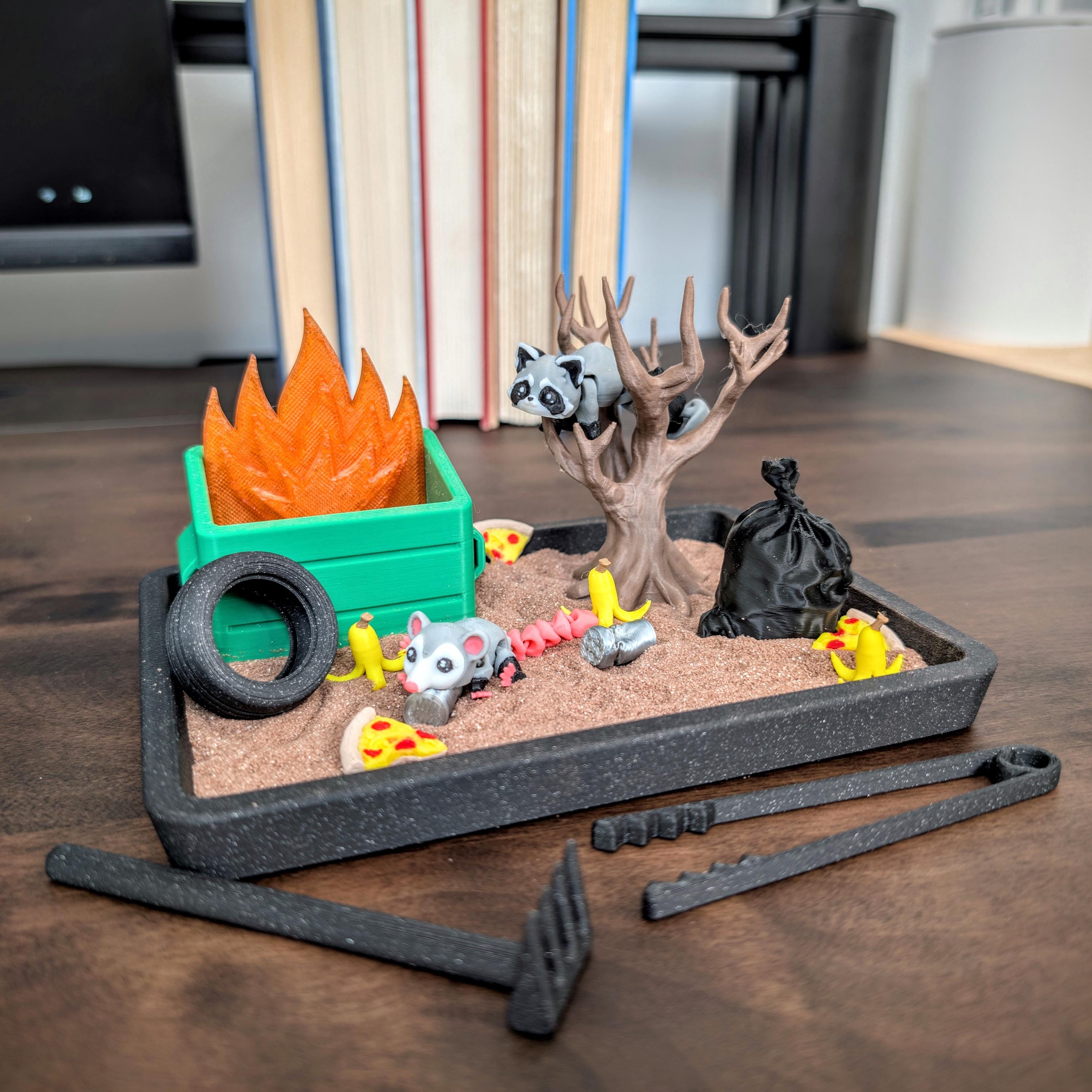 Dumpster Fire Zen Garden, Raccoon Desk Toys, Opossum Sand Garden, Fidgets Calming Sensory Toy, Work Gag Gift, Teacher Gifts, Office Decor product image