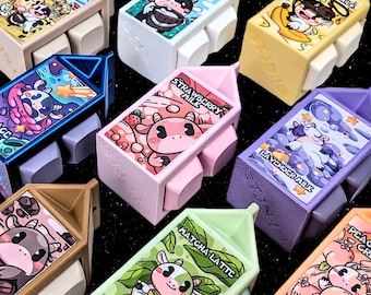Milk Fidget Keychain - Keycap Milk Keyring - Cute Strawberry Cow Keyboard Fidgets - Bag Tag - ASMR Backpack Charms - Gift for Her