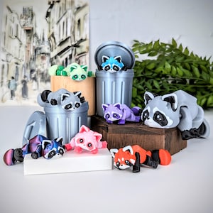 Raccoon Fidget Toy, Trash Panda with Trash Can, Articulating Red Panda Flexi, Sensory Toys, Party Favors, Desk Pet Fidgets, Dumpster Animals