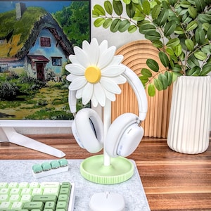 Daisy Headphone Stand, Cozy Gaming Desk Setup, Kawaii Gamer, Flower Headset Holder, Cute Headphone Stand