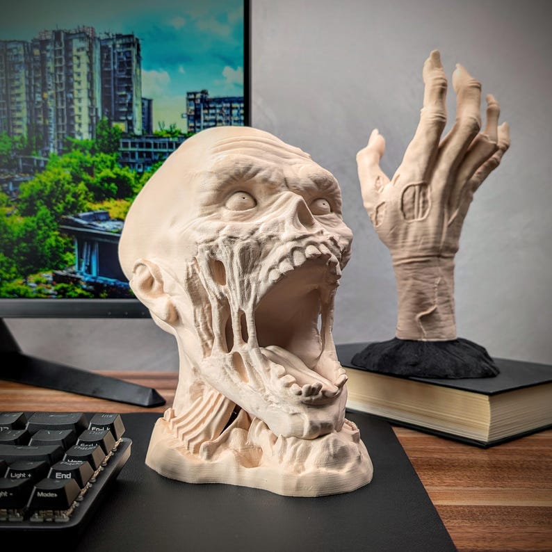 Zombie Head Headphone Stand - Bust Headset Holder - Horror Gamer Gift - Desk Decor image 8