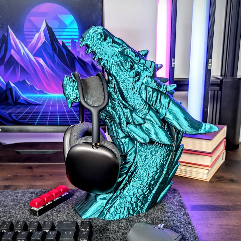 Dragon Bust Headphone Stand, Dragon Headset Holder, Gift for Him, Gamer Gift, Fantasy Gifts, Desk Accessories, Office Desk Decor image 7