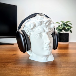 Michelangelo's David Headphone Stand - David Bust Sculpture - Headset Holder - Gaming Desktop Accessories