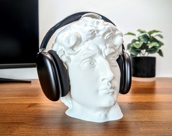 Soporte para auriculares David de Miguel Ángel - Escultura del busto de David - Soporte para auriculares - Accesorios de escritorio para juegos