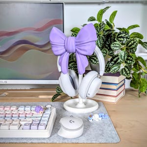 Bow Headphone Stand, Coquette Desk Decor, Gifts for Gamer Girls, Cute Office Aesthetic, Desk Accessories, Headset Holder, Cozy Gaming image 3