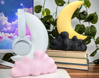 Moon and Cloud Kawaii Gaming Headphone Stand - Cute Office Decor - Gamer Accessories