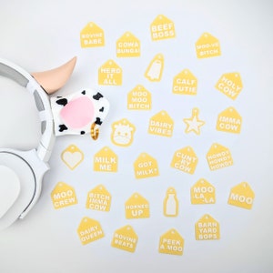 Cow Earrings and Tags - Cow Ears for Headphones - Cow Accessories - Headphone Ears - Headphone Horns - Gaming Setup - Cosplay Headband