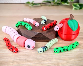 Worm Fidgets, Worm Fidget Toy with Apple, Gifts for Teachers, Articulated Worm, Teacher Gifts, Fruit Fidget Toys, Watermelon Flexi Worm