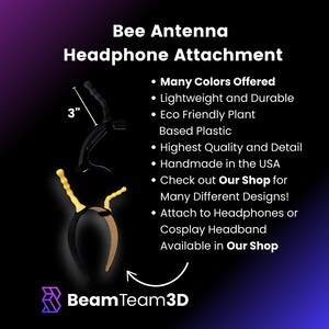 May include: Black and yellow bee antenna headband attachment for headphones or cosplay headbands. The antenna is 3 inches long.  Handmade in the USA.  Check out Our Shop for many different designs.