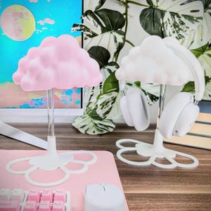 Cloud Headphone Stand - Cute Kawaii Room Decor - Gamer Girl - PC Gaming Accessories - Headset Holder - Pink Gaming Setup - White Gamer Desk