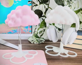 Cloud Headphone Stand - Cute Kawaii Room Decor - Gamer Girl - PC Gaming Accessories - Headset Holder - Pink Gaming Setup - White Gamer Desk