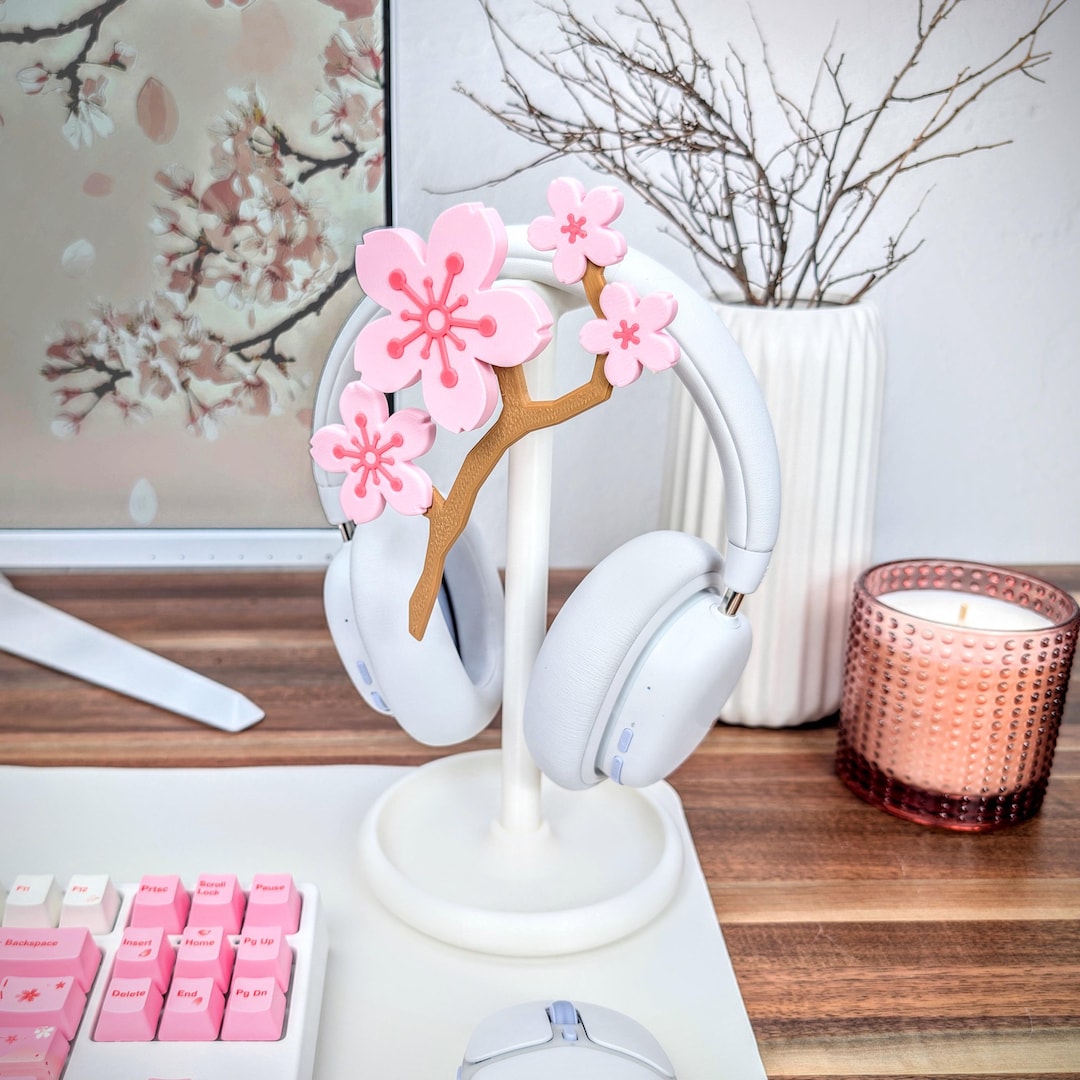 Sakura Headphone Stand, Cherry Blossom Headset Holder, Cute Desk
