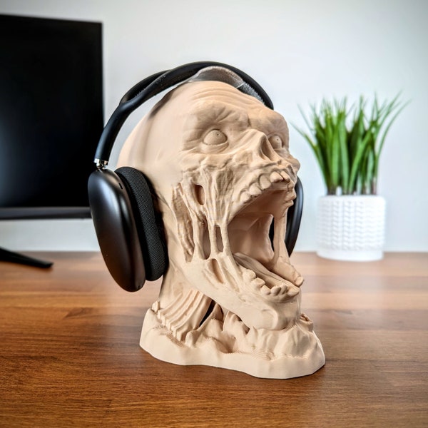 Zombie Head Headphone Stand - Bust Headset Holder - Horror Gamer Gift - Desk Decor