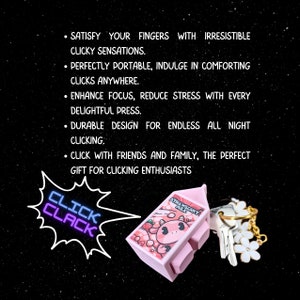 May include: Pink plastic keychain shaped like a milk carton with a cartoon strawberry on it. The carton says "Strawberry Milk" on the front. The keychain has a gold metal ring and a white flower charm.