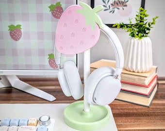 Strawberry Headphone Stand, Wall Mountable Headset Holder, Headphone Stand Cute, Fruit Gaming Setup, Cozy Gaming Room